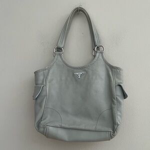 Prada Authorities Light Gray Leather Shoulder Bag